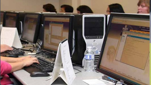 close up of students' computers during a math class at coastline college