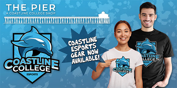 young female and male model wearing Coastline Esports t-shirts. Coastline Esports gear now available on The Pier