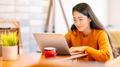 young woman working on laptop