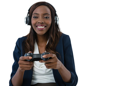 black female gamer wearing headset