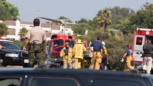 emergency personnel gathered during an incident