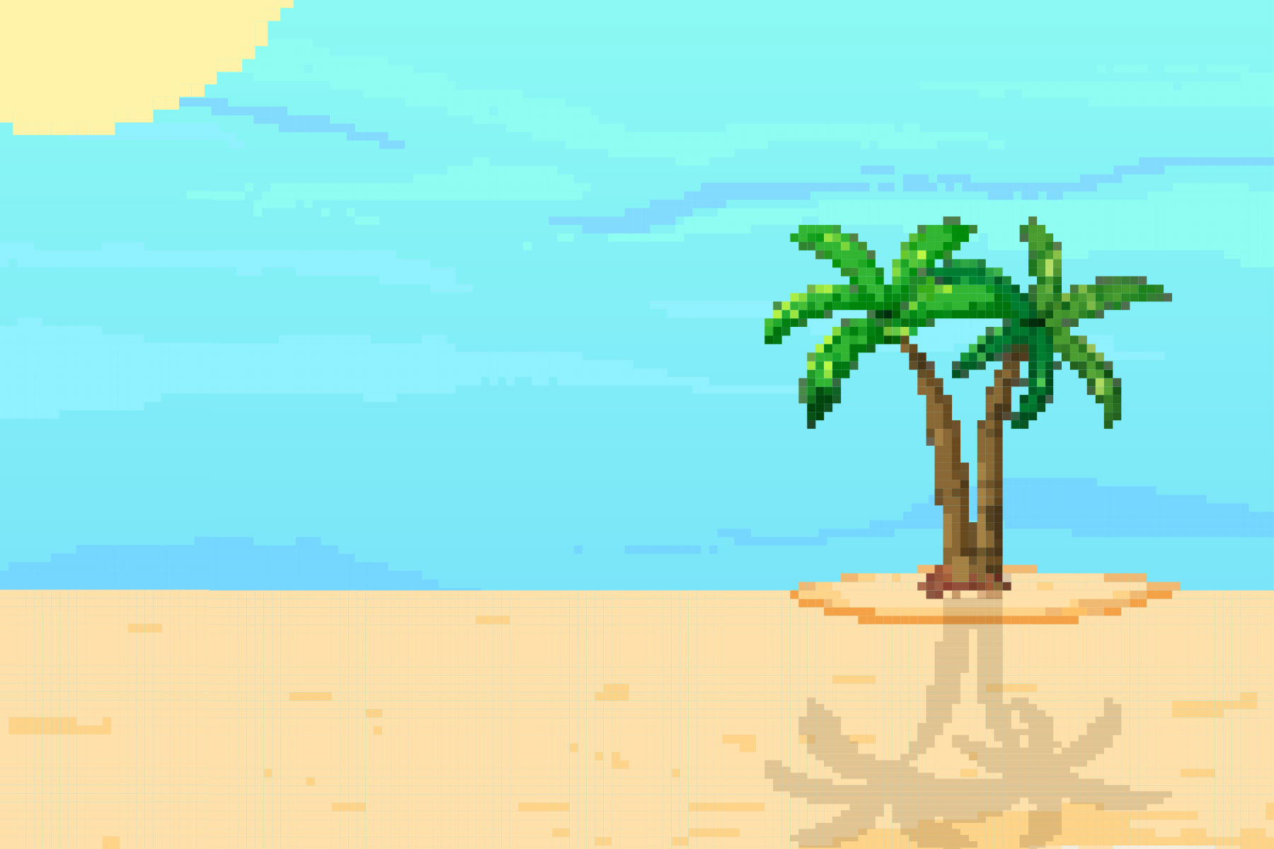 piexlated summer scene of palm trees on a sandy beach