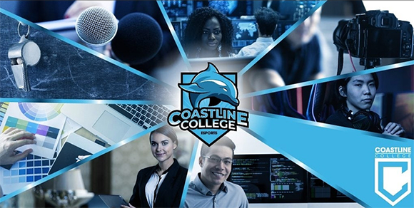 collage of images related to esports behind the Coastline esports logo