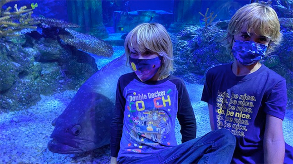 Professor Callum's two young boys at the aquarium