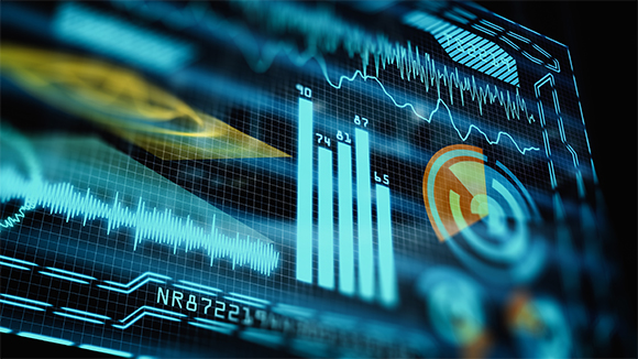 data analytics concept featuring digital graphic overlay of graphs and charts