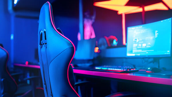 close-up of gaming chair in front of computer