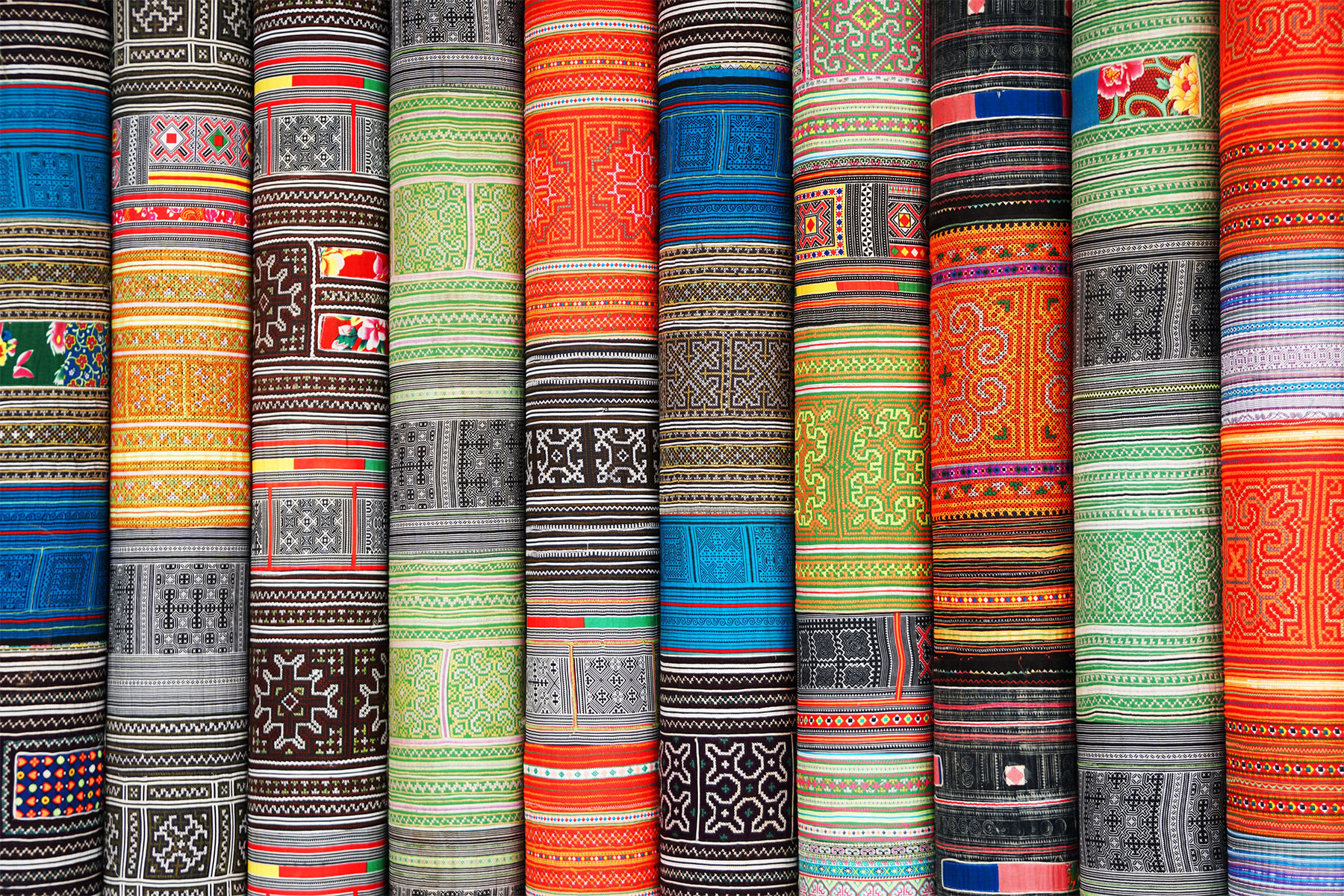 Closeup Sapa Fabric pattern stack at Sapa Vietnam