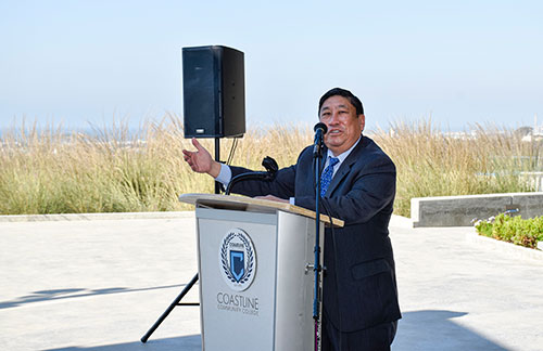 Coast Colleges Chancellor Dr. Yamamura says a few words during the ceremony