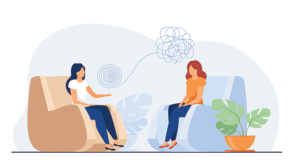 illustration of a woman talking to a female therapist