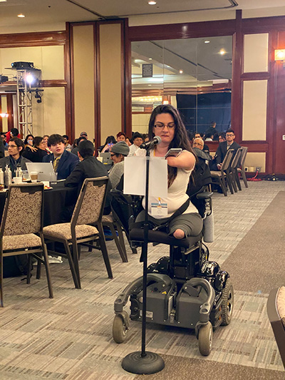 Jessica Lopez speaking at the Student Senate for California Community Colleges (SSCCC) General Assembly