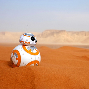star wars droid BB-8 in a desert